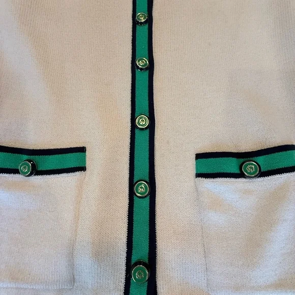 St John Vintage Cream/Navy/Green/Golf Button Sweater/Jacket Size 6/S MSRP $1295 - Picture 4 of 12